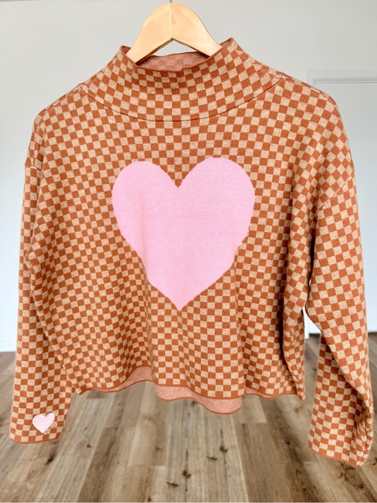 Maeve Sweaters - Maeve The Cary’s Pink Heart Checkerboard Sweater XSP